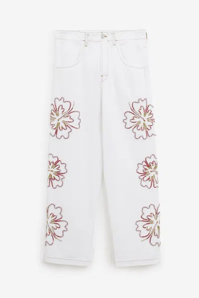 Bluemarble Hibiscus Denim Jeans In White