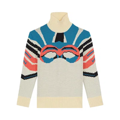 Pre-owned Bluemarble Jacquard Mockneck Wool Jumper 'yellow' | Men's Size L