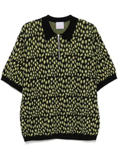 Bluemarble Leopard-jacquard Polo Shirt In Schwarz