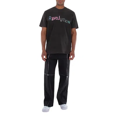 Bluemarble Men's Black Revolution Text-print Cotton T-shirt
