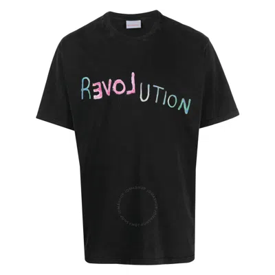 Bluemarble Solid Color Revolution Crewneck T-shirt With Frontal Print In Black