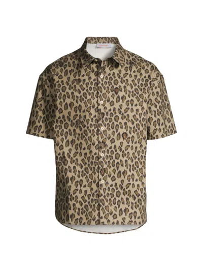 BLUEMARBLE MEN'S EMBELLISHED LEOPARD COTTON TWILL BUTTON-UP SHIRT