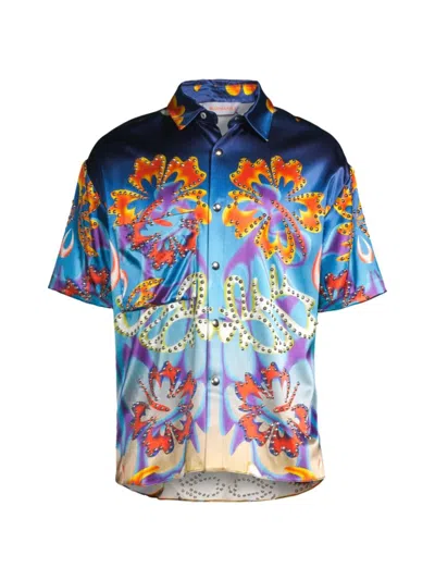 Bluemarble Men's Hibiscus Satin Cotton-blend Shirt In Print Multicolor