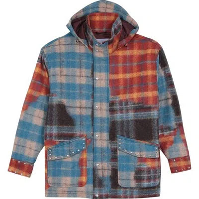 Bluemarble Men's Red / Blue Studded Tartan Wool Parka In Multi