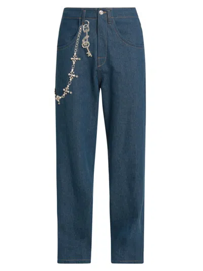 Bluemarble Men's Relaxed Trompe L'oeil Jeans In Blue
