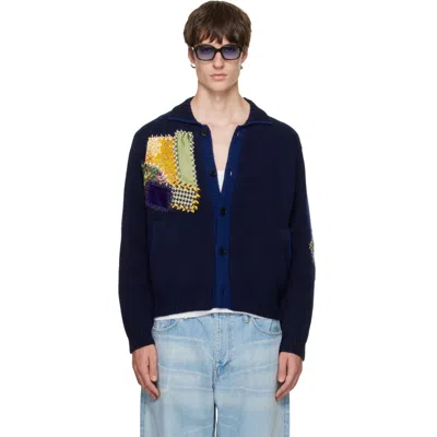 Bluemarble Navy Embroidered Patchwork Knitted Cardigan