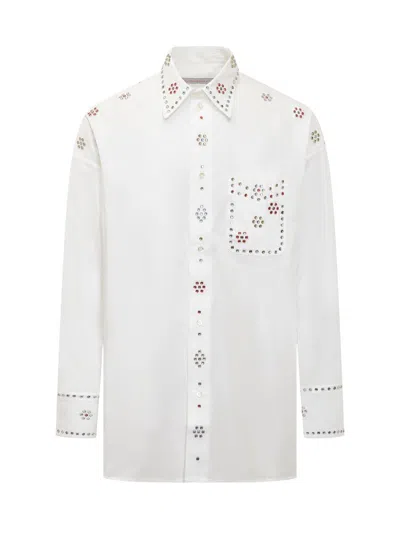 Bluemarble Rhinestone Embellishment Cotton Shirt In White