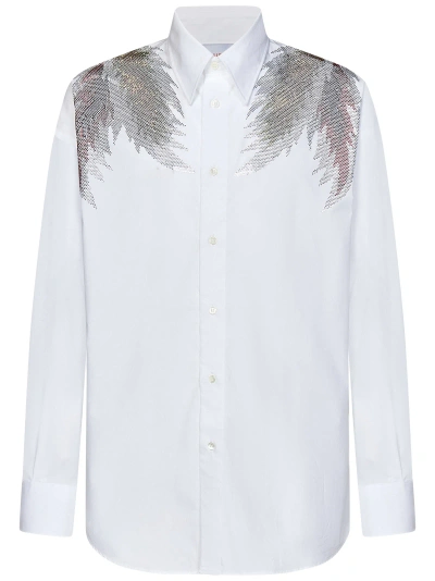 Bluemarble Rhinestoned Stardust Cotton Poplin Shirt In White
