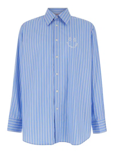 Bluemarble Smiley Stripe Popelin Shirt In Blue