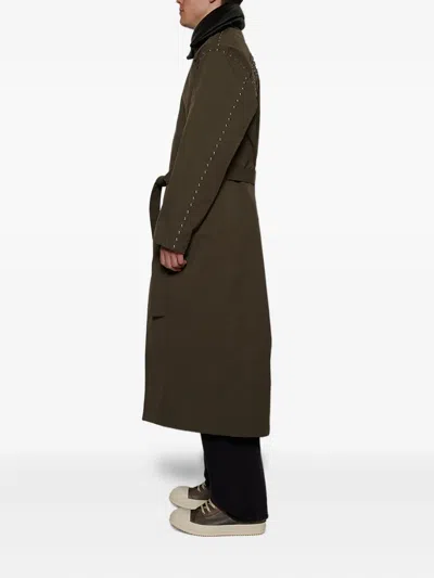 Bluemarble Studded-shoulder Belted Trench Coat In Green