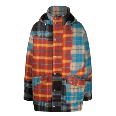 Bluemarble Studded Studded Tartan Wool Parka In White/beige