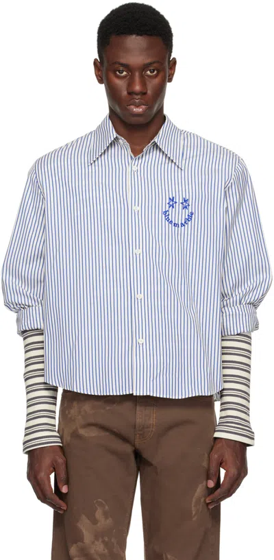 Bluemarble Embroidered-logo Striped Shirt In Blue