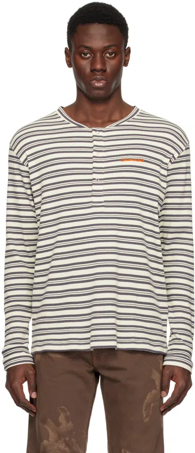 Bluemarble White & Gray Stripe Long Sleeve T-shirt In White/brown