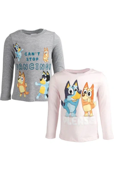 Bluey Kids'  2-pack Long Sleeve Tees In Heather Grey And Pink