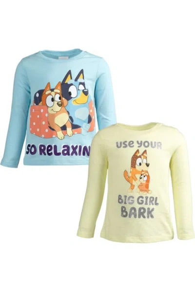 Bluey Kids'  2-pack Long Sleeve Tees In Pastel Blue And Yellow