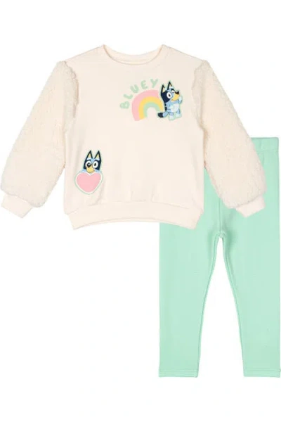 Bluey Kids'  2-piece Fleece Sweatshirt And Leggings Set In Cream Mint
