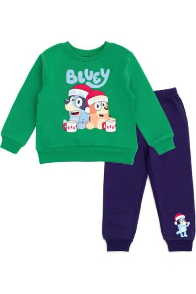 Bluey Kids'  2-piece Fleece Sweatshirt And Pants Set In Green