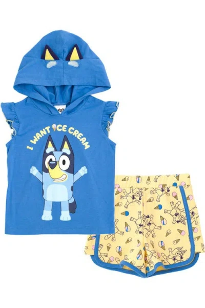 Bluey Kids'  2-piece Hooded Tank And Shorts Set In  Blue Yellow