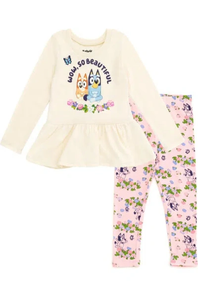 Bluey Kids'  2-piece Long Sleeve Tee And Leggings Set In Ivory Light Pink