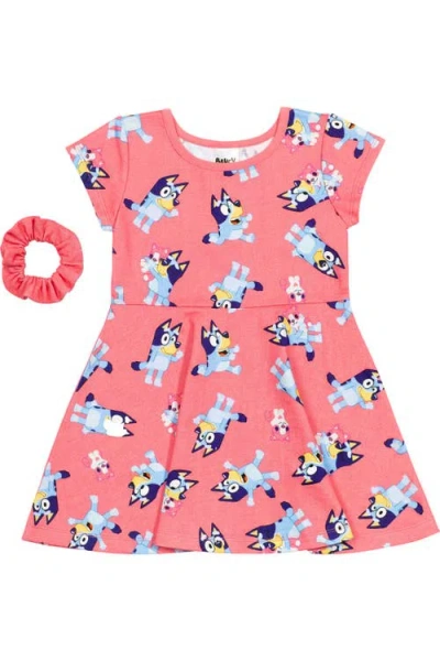 Bluey Kids'  2-piece Skater Dress And Scrunchie Set In Pink  Bingo
