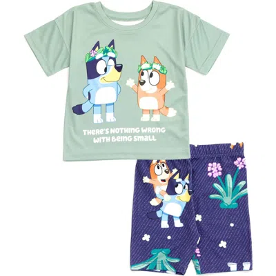 Bluey Kids'  2-piece Tee And Bike Shorts Set In  Bingo Mint