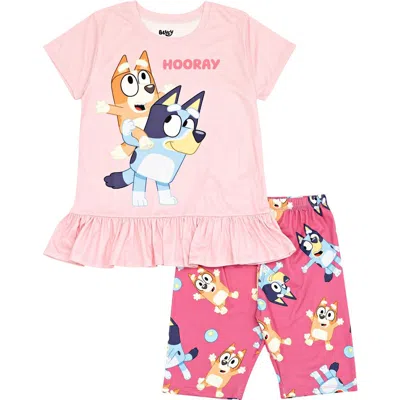 Bluey Kids'  2-piece Tee And Bike Shorts Set In  Bingo Rose