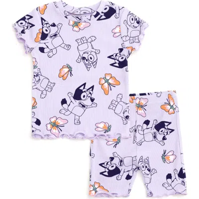 Bluey Kids'  2-piece T-shirt And Bike Shorts Set In  Bingo Purple