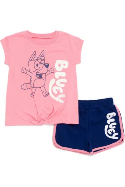 Bluey Kids'  2-piece T-shirt And Dolphin Shorts Set In  Pink Navy