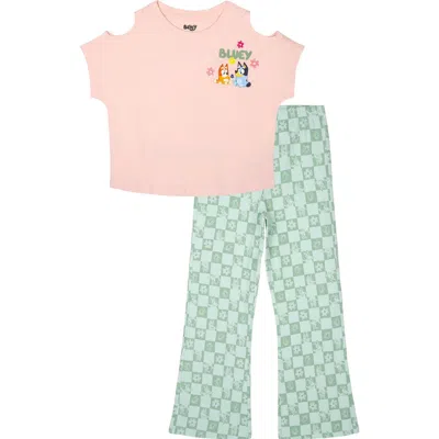 Bluey Kids'  2-piece T-shirt And Pants Set In Pink Mint  Bingo