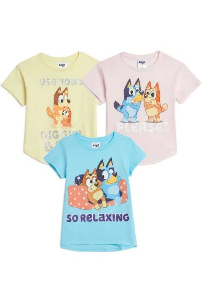 Bluey Kids'  3-pack Short Sleeve T-shirts In  Pastel Multi
