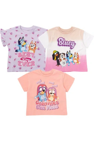 Bluey Kids'  3-pack Short Sleeve T-shirts In Lavender Peach Tie Dye