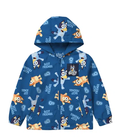 Bluey Babies' Boys' 2t-7 Allover Print Full-zip Hooded Windbreaker Jacket In Blue