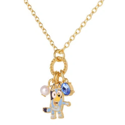 Bluey Kids'  Charm Necklace Official License, 16"+2" 18k Gold Flash-plated Necklace With 3 Dangle Charms