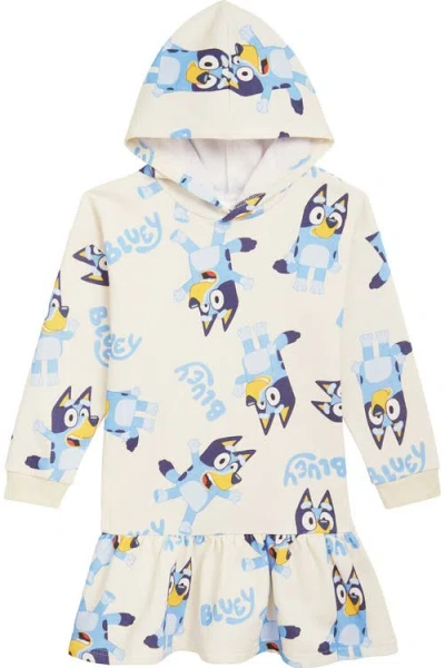Bluey Kids'  Fleece Hooded Dress In Ivory