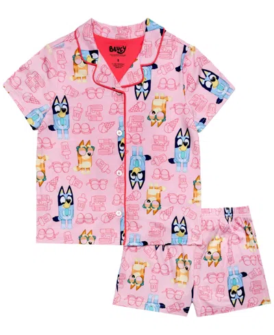 Bluey Kids' Girls' 4-10 Notch Collar Top And Shorts, 2-piece Set In Pink