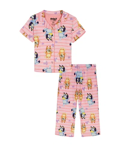 Bluey Babies' Girls' Toddler 2t-4t Notch Collar Top And Wide Leg Pants, 2-piece Pajama Set In Multi
