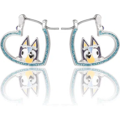 Bluey Kids' Heart Hoop Earrings Official License, Silver Flash-plated With Enamel  Pendant In Metallic