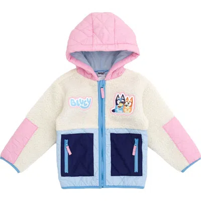 Bluey Kids'  Hooded Fleece Zip-up Jacket In  Bingo Blue Pink