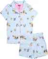 Bluey Little And Big Girls Short Sleeve Button Down Sleep Shirt And Shorts, 2-piece Pajama Set