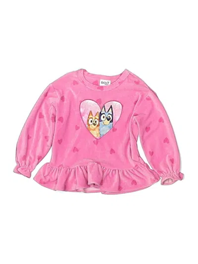 Pre-owned Bluey Kids' Long Sleeve Top Pink Hearts Pattern Sweetheart Neckline Tops