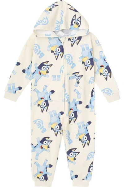 Bluey Kids'  Loungewear Fleece Hooded One Piece In  Tusk Cream