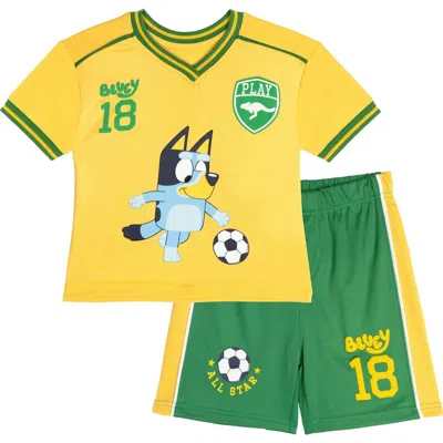 Bluey Kids'  Mesh 2-piece T-shirt And Shorts Set In Yellow