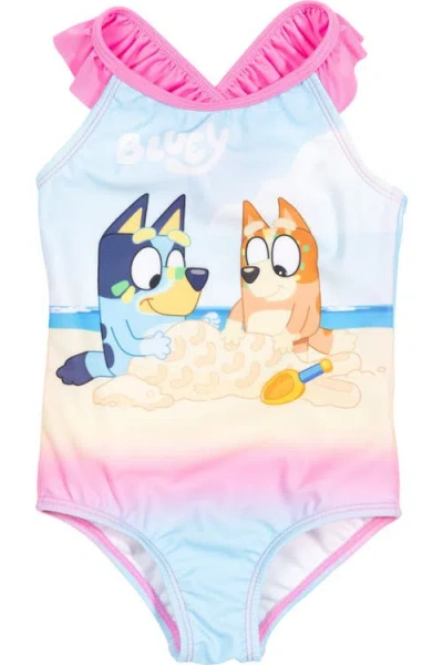 Bluey Kids'  One Piece Bathing Suit In  Bingo Pink Blue