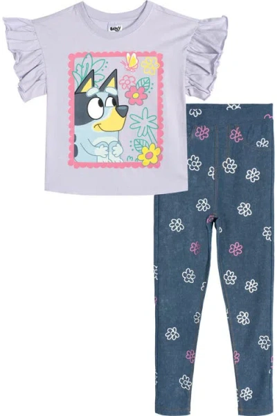 Bluey Kids'  Ruffle T-shirt And Denim Jeggings Set In  Lavender Blue
