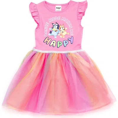 Bluey Kids'  Short Sleeve Tulle Tutu Dress In  Bingo Light Pink