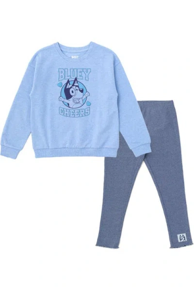 Bluey Kids'  Sweatshirt And Ribbed Leggings Set In  Heather Blue
