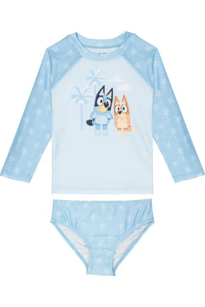 Bluey Kids'  Swimwear 2-piece Rash Guard And Bikini Set In  Bingo Palm Blue
