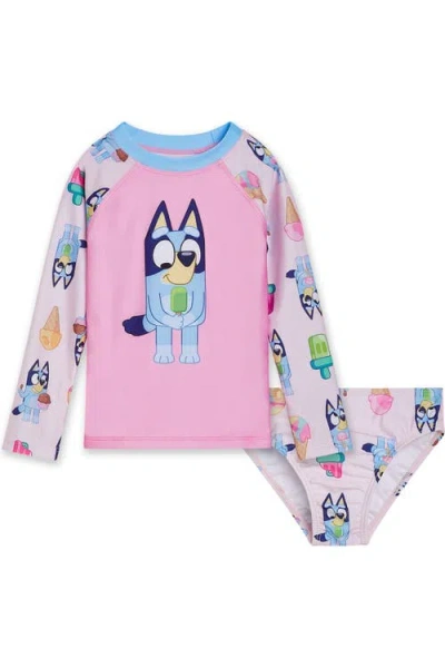 Bluey Kids'  Swimwear 2-piece Rash Guard And Bikini Set In  Popsicle Pink