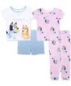 Bluey Toddler Girls Cotton Short-sleeve Pajama Tops, Shorts & Pants, 4 Piece Set In Assorted