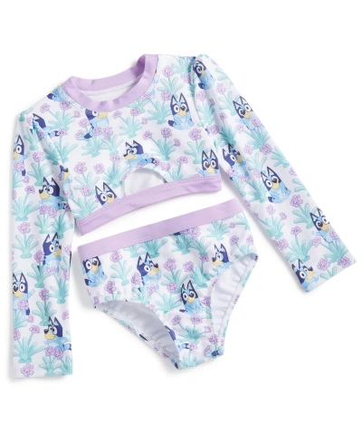 Bluey Babies' Toddler Girls Printed Long-sleeve Rashguard Swimsuit, 2 Piece Set In Multi